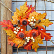 Artificial Maple Leaf Pumpkin Candle Holder Rings 12 Inch Mini Tabletop Wreath Centerpiece 6 Pcs