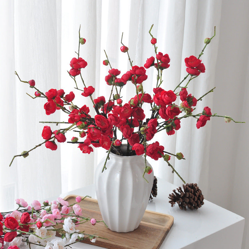 Artificial Wintersweet Branch, Single Stem with 26 Blooms, 19" Tall, Silk-Like Fabric, for Weddings, Home Decor, and Events