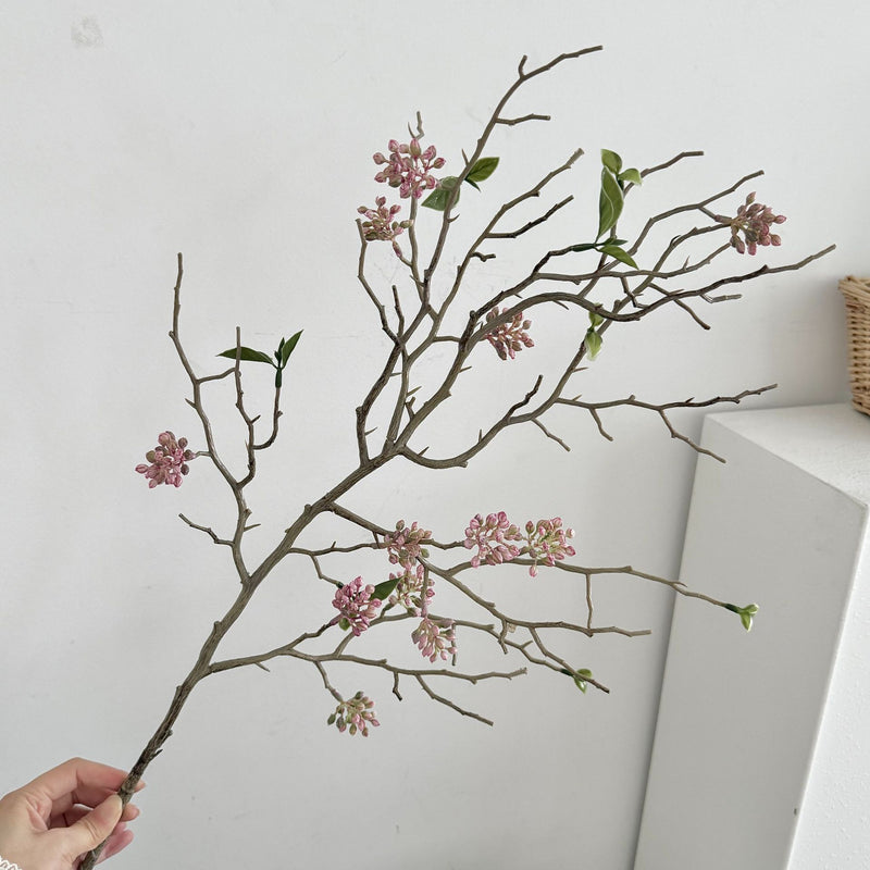 Dry Soft Rubber Fruit Artificial Flower, Single Stem with 12 Blooms, 31", Plastic, Pink or Purple, Indoor/Outdoor Decor