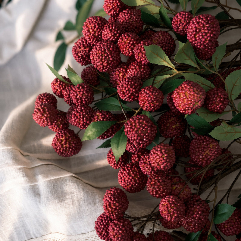 Artificial Litchi Fruit Branch, 15-Bloom Bush, 22" Tall, Realistic Plastic Floral for Home Decor, Window Display