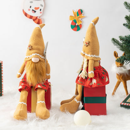 Christmas Gingerbread Gnome Doll - Long-Legged Plush Ornament Holiday Decoration
