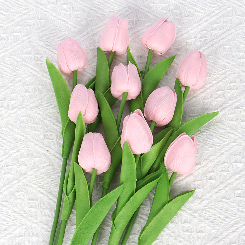 Bulk 20Pcs Silk Tulips  Artificial Flowers Bendable Stem for Mother's Day  Wedding Centerpiece Home Decor Wholesale