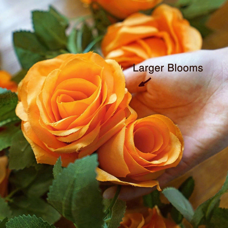 Orange Rose Garland Vine, Faux Silk Fabric Artificial Rose Vine, Set of 2 Trailing Strands, Halloween, Fall Table & Wedding Decor