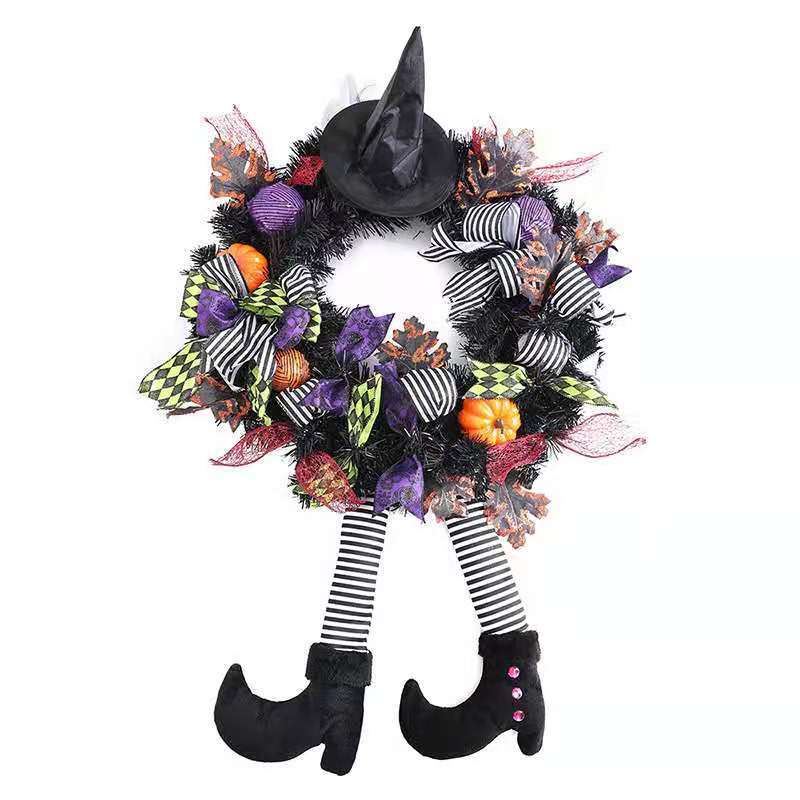 Halloween Purple Witch Leg Artificial Wreath 13 Inch Vintage Style Bulk Wholesale