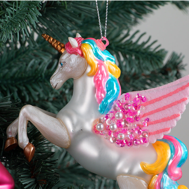 Bulk Christmas Ornaments 12 Pcs Glass Glitter Lips Unicorn Hanging Decorations with String Holiday Decor