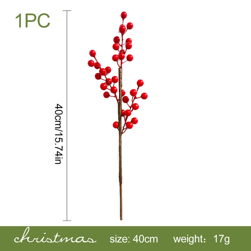 Artificial Red Berry & Pine Needle Christmas Stem, Plastic Faux Holly Pick for Wreaths, Floral Arrangements & Holiday Decor