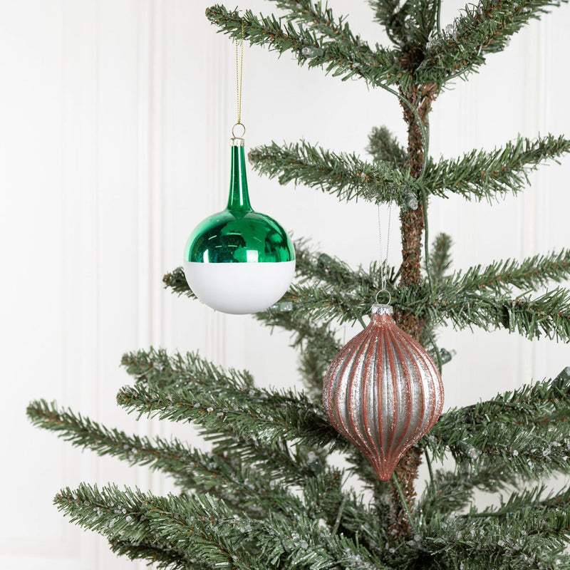 Christmas Ornament Glass Ball with Rope, Onion Shape, Bulk Set for Tree Decoration