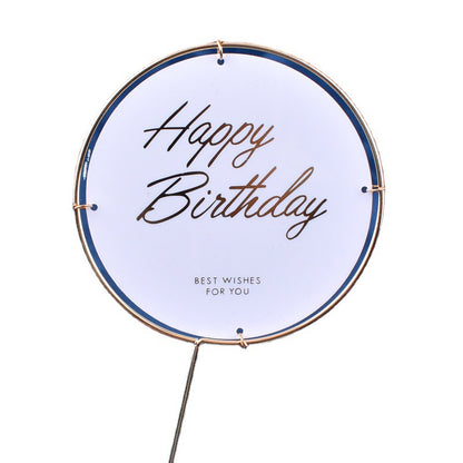 Happy Birthday Gold Foil Metal Round Cake Topper - 5 Pack | White & Clear | Baking Party Decor