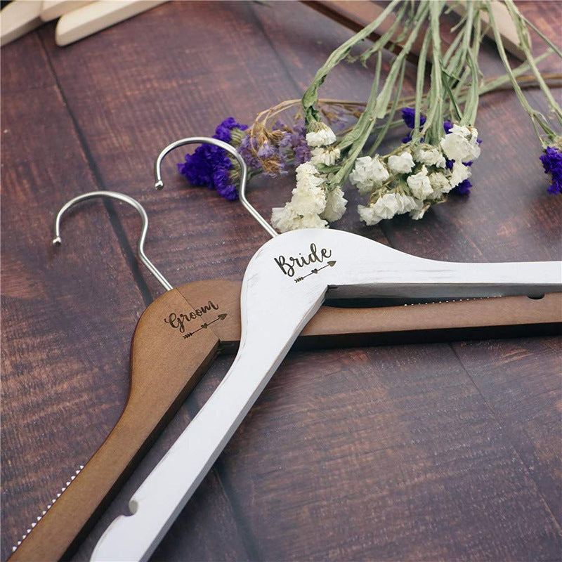 Wedding Wooden Hangers Bride & Groom - Laser Engraved Wedding Decor Hangers (16x12x0.8 Inches)