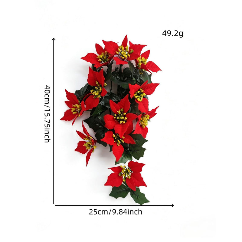 Artificial Poinsettia Garland Vine, 16" Hanging Christmas Decor with 11 Blooms, Bendable Stems for Holiday, Wedding & Home Decor