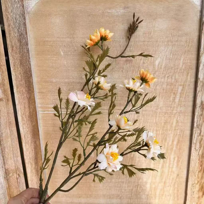 Retro-Inspired Artificial Daisy Stem, Single Stem with 9 Blooms, 33" Tall, Silk-Like Fabric, Perfect for Home Decor, Weddings, and Events