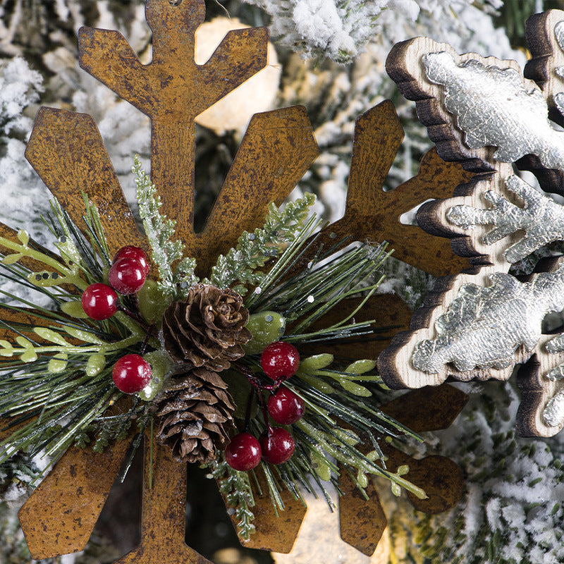 Wood Hollow-Out Snowflake Christmas Ornaments with Pine Cone, Bulk Xmas Tree Hanging Decorations, 10 Pcs