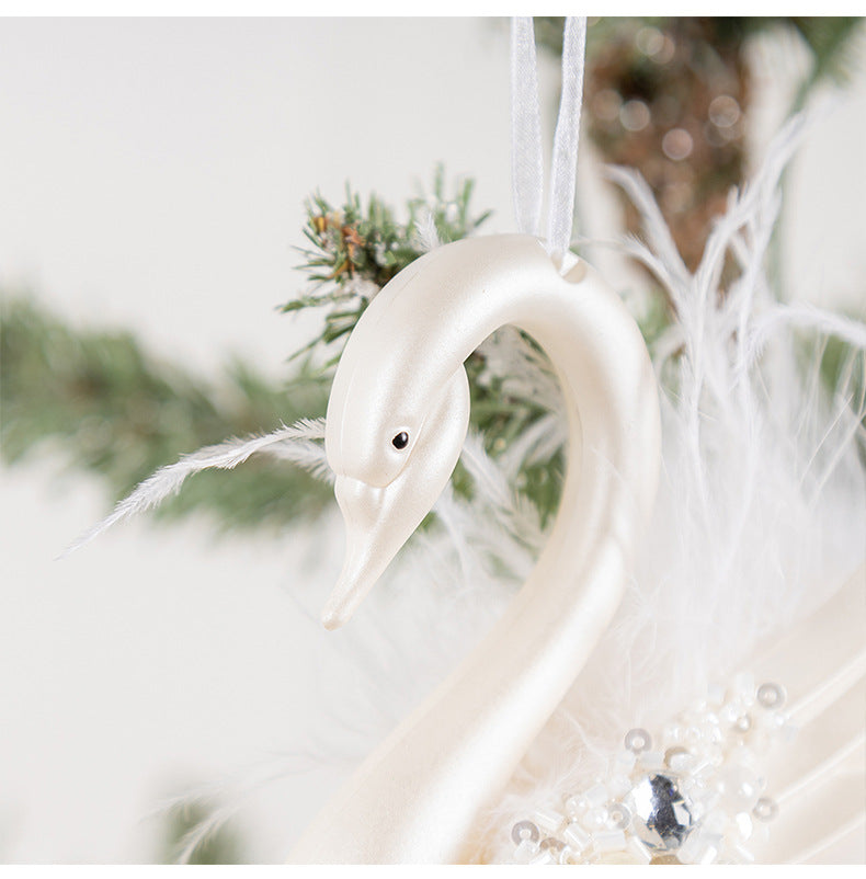 Simulated Feather Swan Christmas Hanging Ornaments with Diamond Accent, Bulk Set