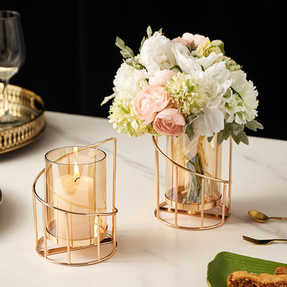 Bulk 1pc Golden Glass Flower Vase With Metal Frame Modern Geometric Candle Holders Wedding Home Decoration For Office Room Decor Home Decor Wholesale