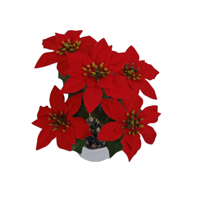 Artificial Poinsettia Bush with 5 Blooms, 14.5" Silk-like Faux Christmas Flowers for Holiday Decor, Weddings & Home Styling