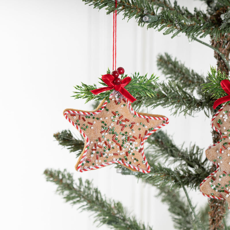 10 Pcs Non-Woven Christmas Tree Star Ornaments with Red Bow Pendant Holiday Decor