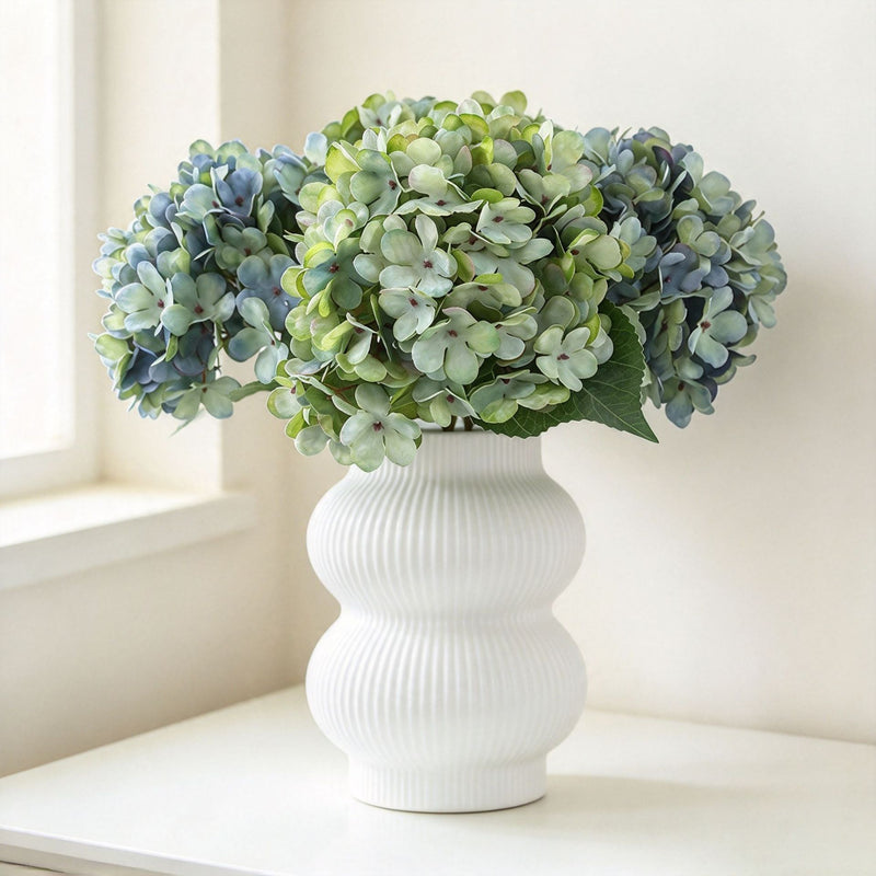 Artificial Hydrangea Single Stem, 1 Bloom, Faux Silk Fabric, Autumn Tones, for Wedding, Home & Window Display