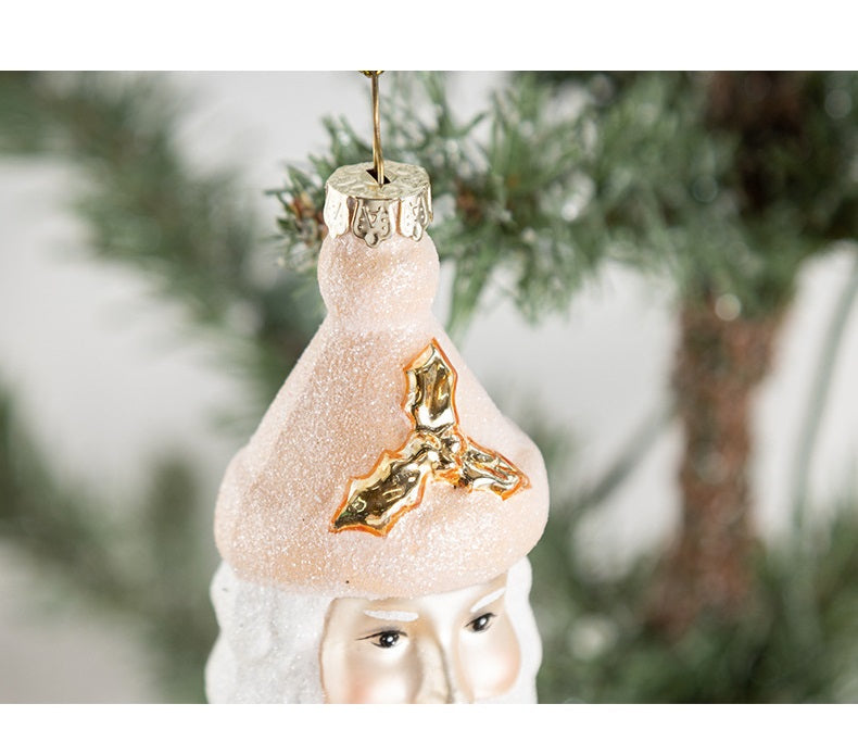 Christmas Ornaments Icicle Santa Glass Hanging Decorations with Chain for Xmas Tree, Bulk Wholesale Set
