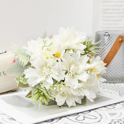 Wedding Floral Backdrop Decor Dahlia Bouquet Kit Silk with Bendable Steel Stems for Venue Styling