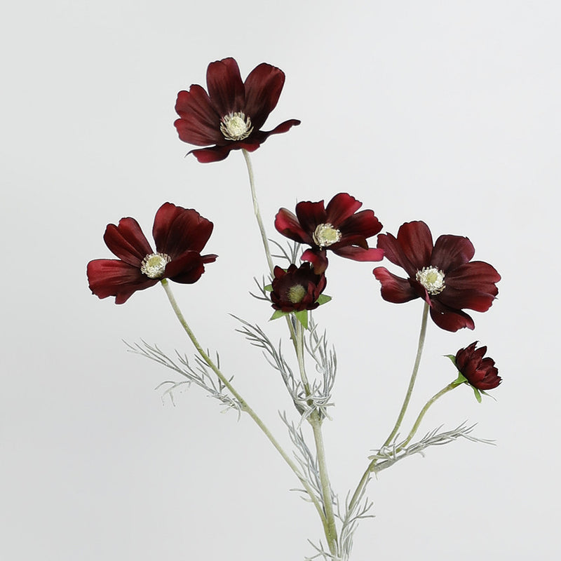 Artificial Cosmos Flower Bush with 6 Blooms, Silk-Like Fabric, 24" Tall, Indoor Decor