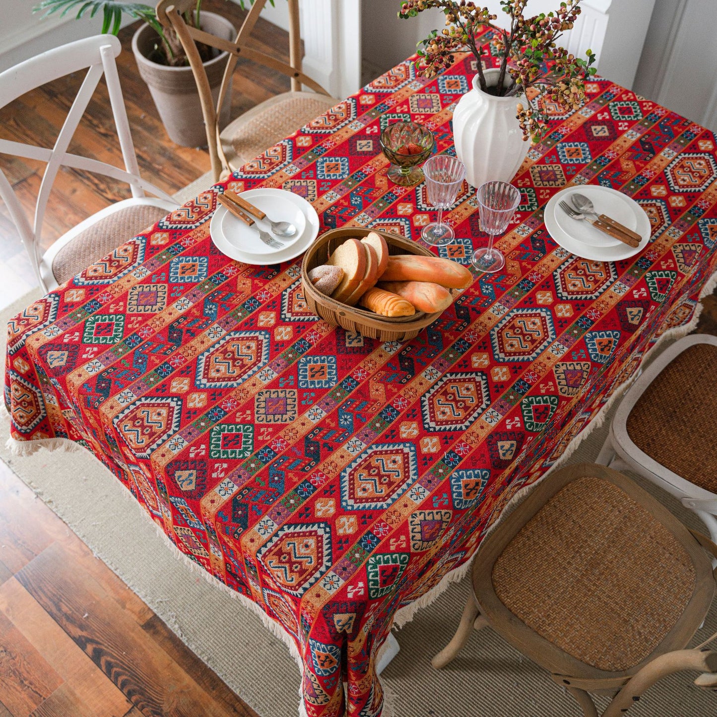 Bulk Yarn Dyed Thick Tablecloth with Tassel for Holiday Winter Decor Wholesale