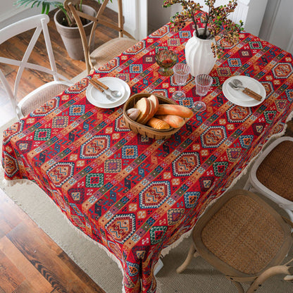 Bulk Yarn Dyed Thick Tablecloth with Tassel for Holiday Winter Decor Wholesale