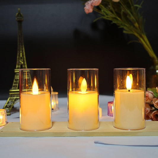 Bulk 3 Pcs LED Flameless Candles with Acrylic Glass for Festival Wedding Home Party Decor Wholesale