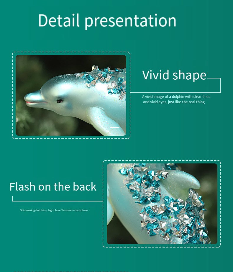 Artificial Glitter Dolphin Ornaments 12 Pcs Christmas Hanging Decorations Bulk Set