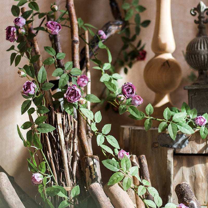 Artificial Angus Rose and Small Rose Vine Garland, 57 Inch Silk-Like Fabric, Wedding Arch and Wall Decor