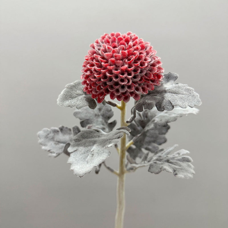 Single Stem Artificial Ping Pong Chrysanthemum Flower, Faux Floral Decor for Weddings, Home, Office, 14.5 Inches