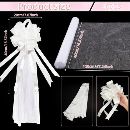 Church Wedding Ceremony Decor: 4-Piece White Chair & Aisle Bow Set (7.87-47.24in)