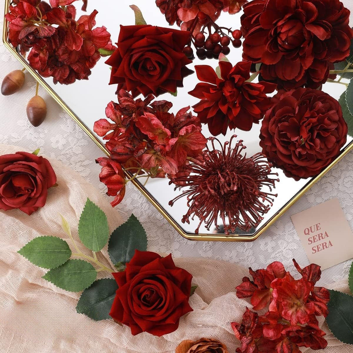 Wedding Backdrop Floral Arrangement Kit Silk Rose Dahlia Combo Adjustable Stems UV Fade Resistant Event Decor