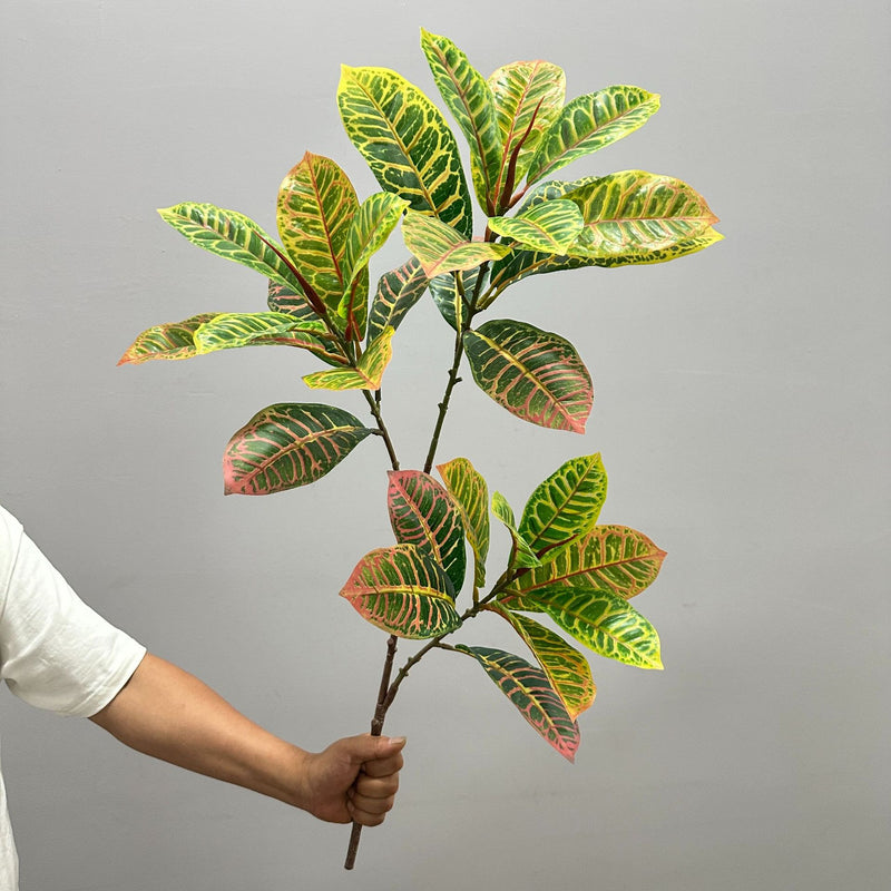 Artificial Croton Bush, 25" Realistic Fake Plant for Home Office Wedding Decor, Indoor Outdoor Use