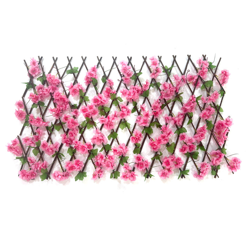 Artificial Cherry Blossom Expandable Fence, Faux Silk Flower Trellis Screen Panel, 190cm Trailing Vine for Garden, Balcony & Wedding Decor