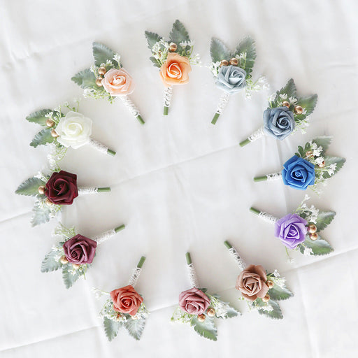 5 Inch Artificial Rose Boutonniere for Men Wedding, Bulk with Pins