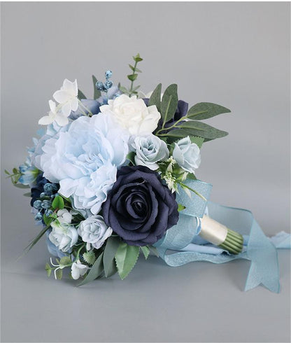 Bulk Blue Wedding Bouquets 2025 Silk Bride Bridesmaid Collections Hypoallergenic Florals Boho Beach Weddings Vintage Themes Wholesale