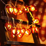 Wooden Heart LED String Lights - 20ft 40 LEDs Valentine's Day Wedding Decor Battery Operated with Steady & Flash Modes