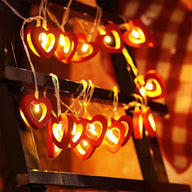 Wooden Heart LED String Lights - 20ft 40 LEDs Valentine's Day Wedding Decor Battery Operated with Steady & Flash Modes