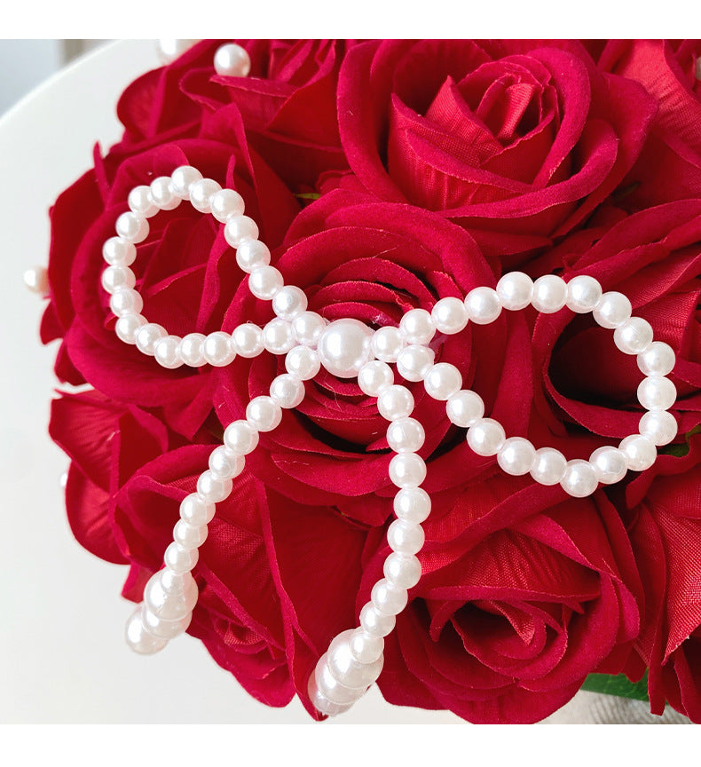 Wedding Bouquet with 18 Silk-Like Roses, 12" Height, Faux Silk Bridal Hand-Tied Bouquet