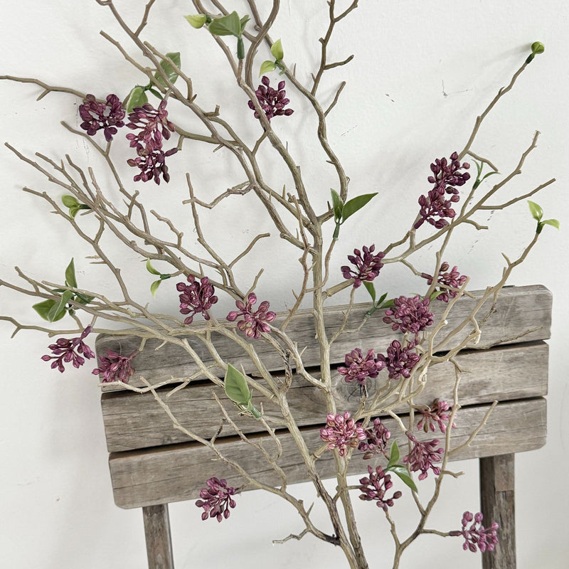 Dry Soft Rubber Fruit Artificial Flower, Single Stem with 12 Blooms, 31", Plastic, Pink or Purple, Indoor/Outdoor Decor