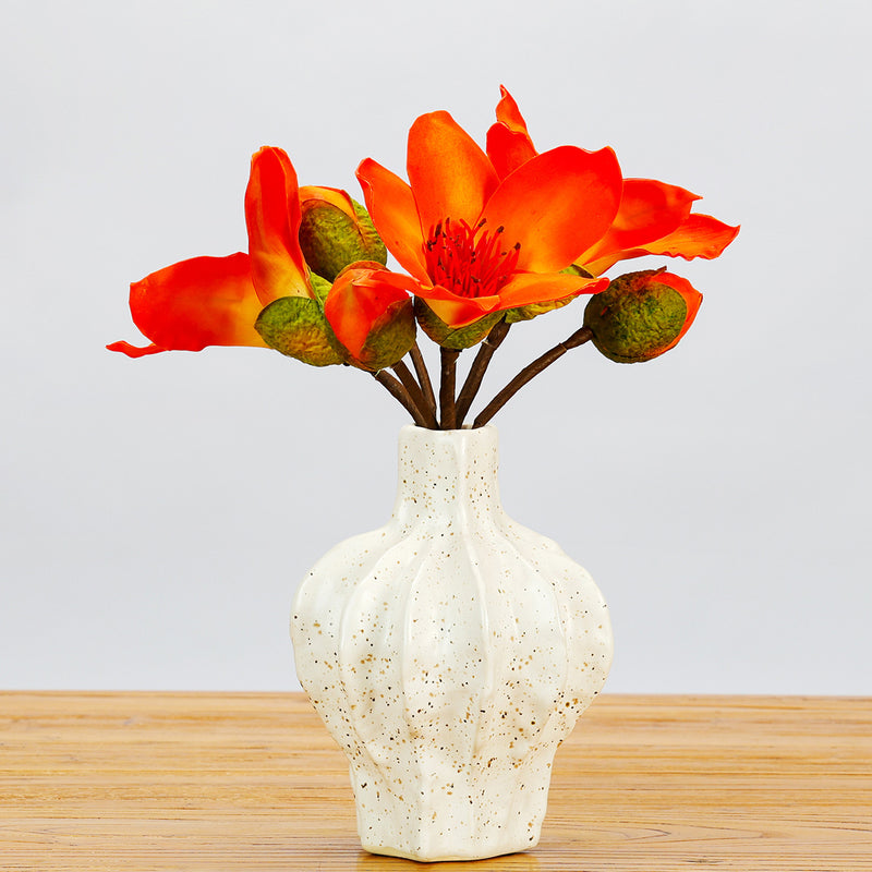 Single Stem Silk-Like Cotton Flower, 14" Tall, 2 Blooms, Ideal for Weddings, Home Decor, and Events