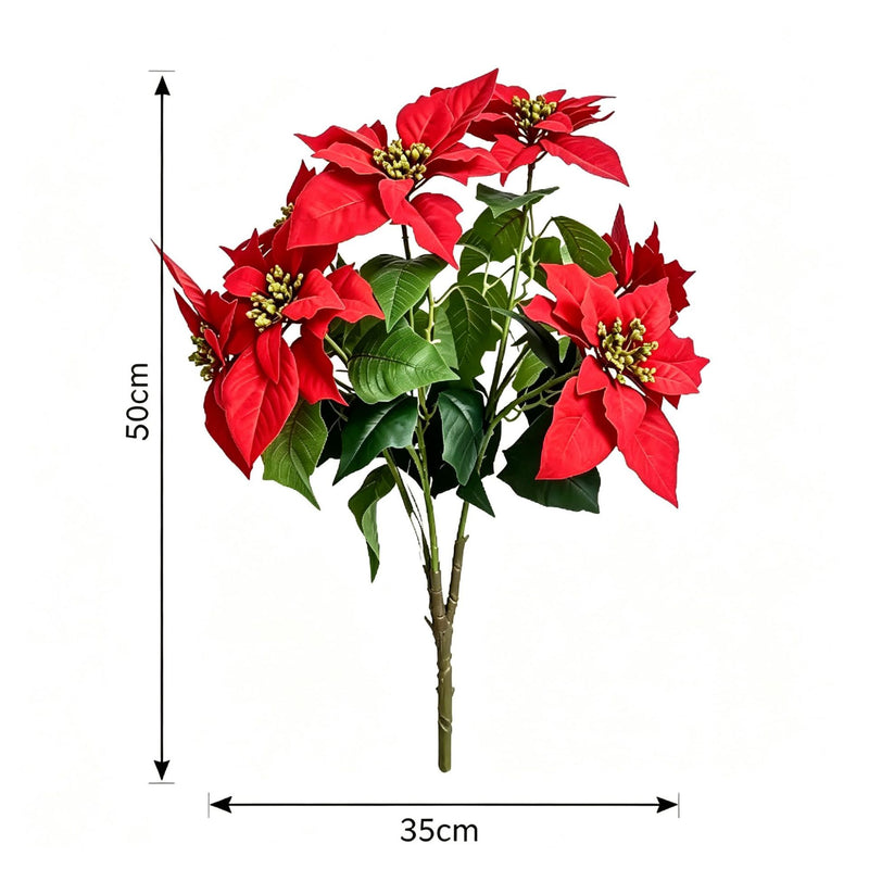 Artificial Poinsettia Bush with 12 Blooms, 18 Inches, Faux Silk and Plastic, Wedding and Home Decor