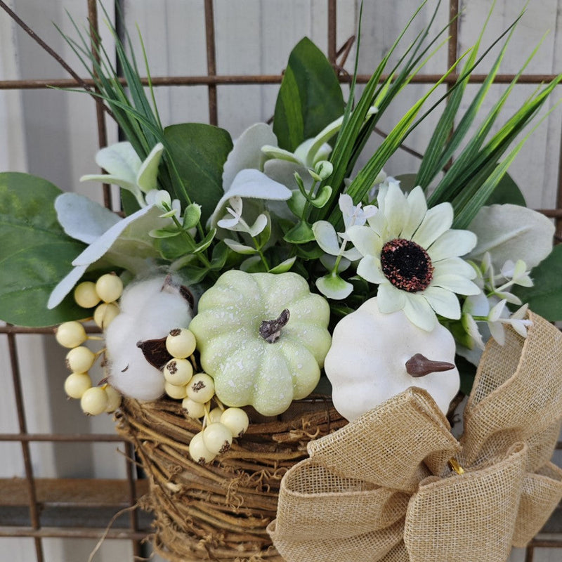 Artificial Pumpkin Door Hanger Wreath with Berry Greenery, Bulk Farmhouse Decor for Front Door Porch
