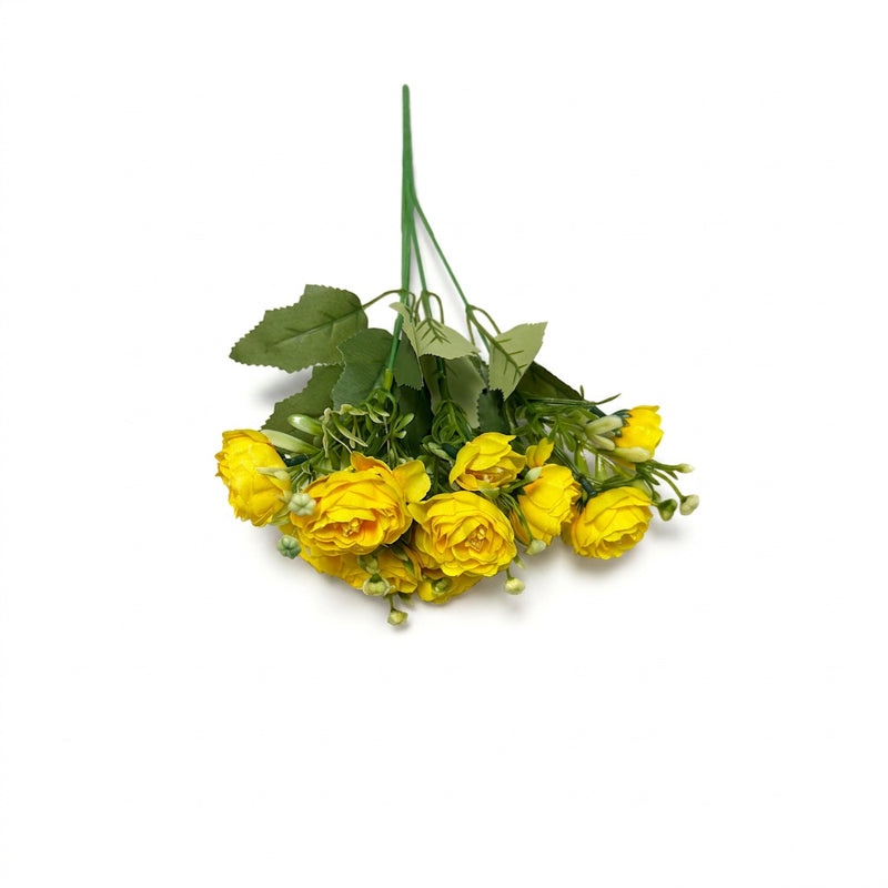 Artificial Rose Bush with 15 Blooms, Silk-Like Fabric, 13" Tall, for Home Decor, Weddings, Events