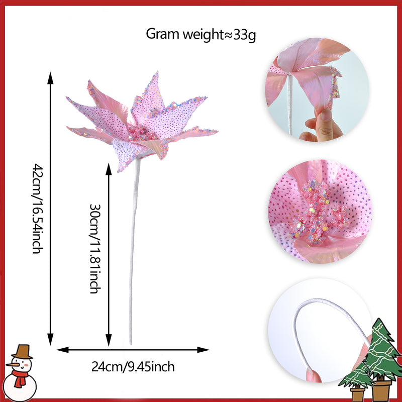 Single Stem Faux Silk Poinsettia, 11 Inches, Perfect for Holiday Decor