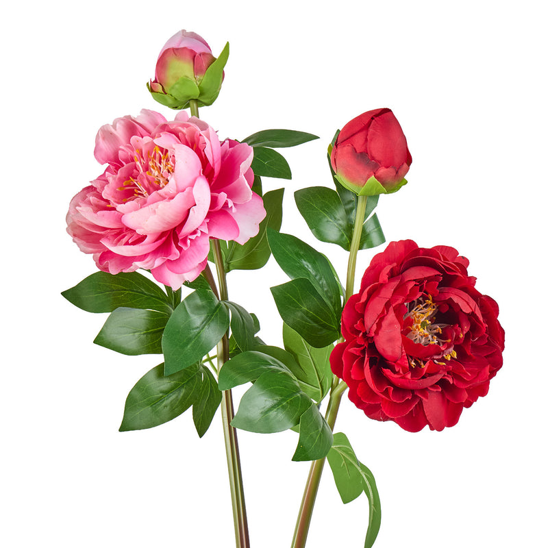 Peony Artificial Flowers, 2-Bloom Bush with Silk-Like Fabric, 26" Height for Home Decor, Wedding, Events & Commercial Displays