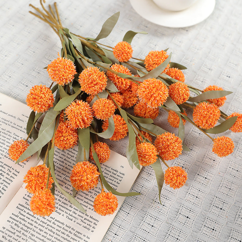 Artificial Chrysanthemum Ball Flowers, Set of 5 Bush Stems with 6 Blooms Each, 16.5" Faux Silk Fall Florals for Wedding Centerpieces & Home Decor