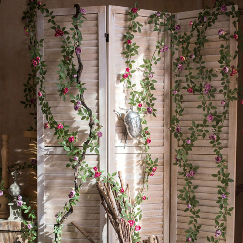 Artificial Angus Rose and Small Rose Vine Garland, 57 Inch Silk-Like Fabric, Wedding Arch and Wall Decor