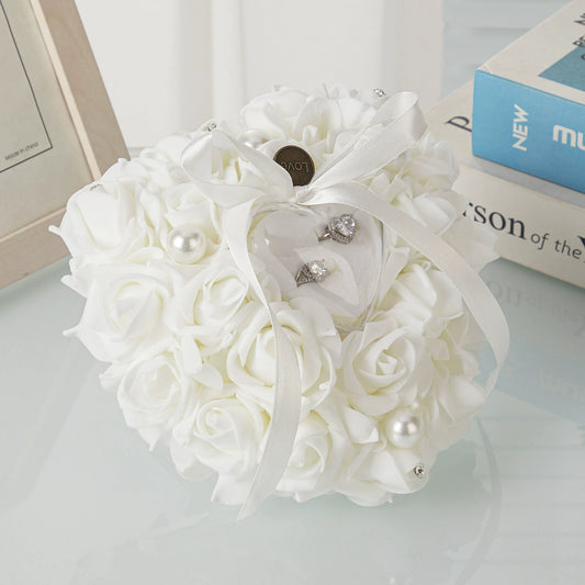 Bulk Double Sided Wedding Ring Pillow with Rose Shockproof Design for Destination Weddings & Vow Renewals Bridal Keepsake Organizer Box Wholesale
