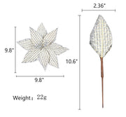 Glitter Artificial Poinsettia Flowers 10 Pcs Christmas Decorations for Tree Garland Rattan Accessories